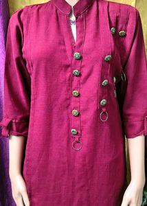 Stylish Magenta Kurti with Unique Button Detail