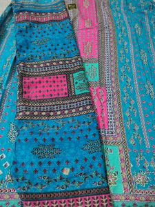 Beautiful Blue &amp; Pink unstitched suit
