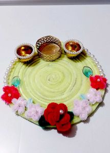 Decorative Puja Thali with Pearl &amp; Flower Accents