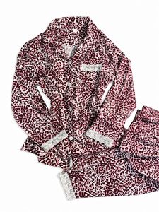 Pink leopard print lace loungewear co ord