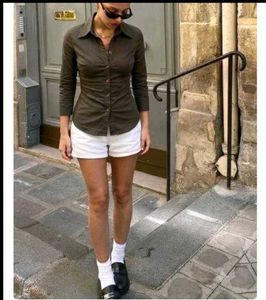 Chic brown Collared Button-Up Shirt
