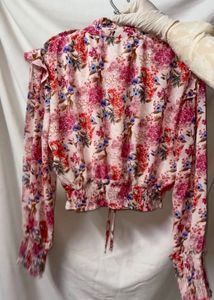 Floral Print Tie-Neck Blouse