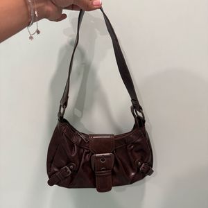Brown Faux Leather Hobo Bag with Buckle Detail