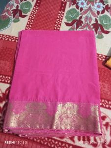 Pink Saree with Gold Border