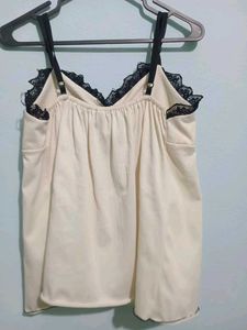 Cream Camisole with Black Lace Trim