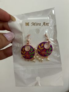 Purple Floral Mini Jhumki Drop Pearl Earrings