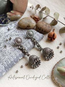 Oxidized Silver Jhumka Earrings