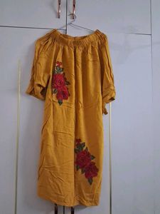 Mustard Yellow Off-Shoulder Embroidered Tunic Top