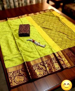 Elegant Yellow Silk Saree with Brocade Border