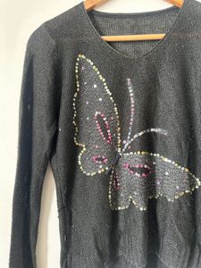 Sparkly Butterfly V-Neck Sweater
