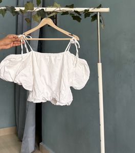 White Off-Shoulder Puff Sleeve Top