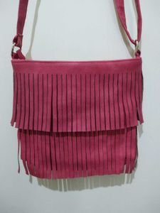 Pink Fringed Crossbody Sling Bag