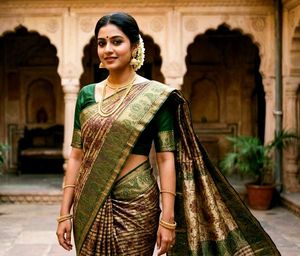 Elegant Silk brown Sari with Traditional Motifs