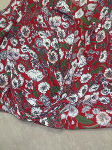 Red Floral Print Button-Up Blouse