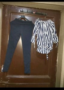 Chic Striped Off-Shoulder Top &amp; Comfy Leggings Set