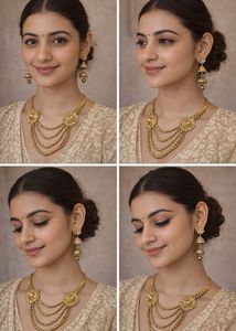 Exquisite Gold-Toned Layered Necklace & Earring Se