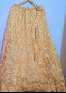 Navy Blue Blouse &amp; Golden Skirt Set For 36 Bust