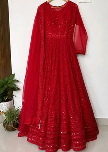 Stunning Red Sequined Anarkali Gown. XXL size
