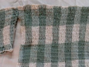 Green Gingham Off-Shoulder Crop Top