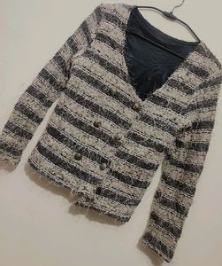 Dark Grey &amp; Cream Winter Blazer For Girl 14- 16 Ye