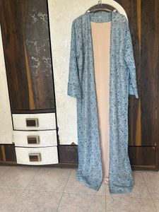 DXB Elegant Blue Lace Shrug abaya with inner