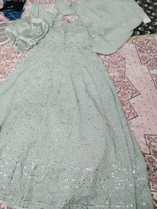 festive special mirror work long gown full sleeves