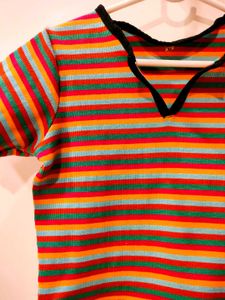 Striped pattern V-Neck multicolour Top