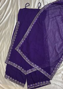 royal Purple Palazzo Pants with Embellishment
