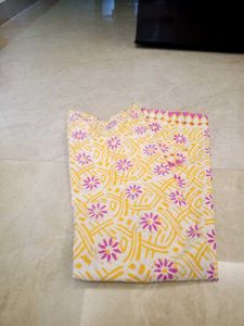 White Kurta with Yellow &amp; Pink Print