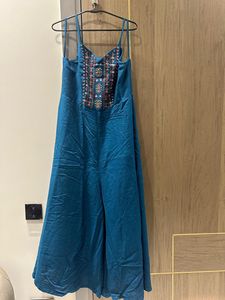 Boho Teal Embroidered Jumpsuit