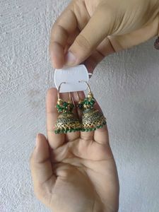 Green Jhumka Earrings