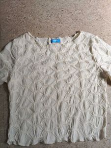 Cream Textured Long Sleeve Top