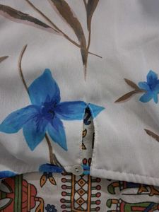 Blue Floral Ruffle Top