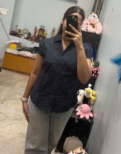 Stylish Navy Polka Dot Top