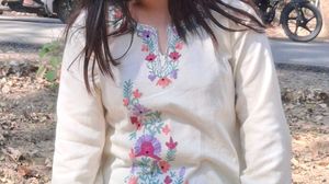 Embroidered Cream Kurta