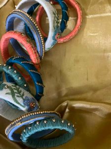 Set of Embroidered Silk Thread Bangles