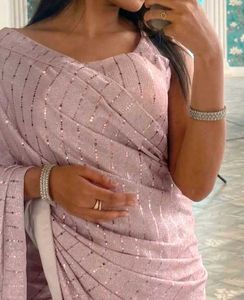 night party wear baby pink saree  with blouse 🩷🌸