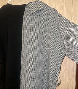 Asymmetrical Plaid Blazer T-Shirt Combo