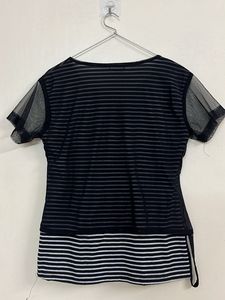 Black Sheer Striped Top with '58' Detail