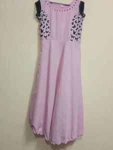 Pink Butterfly Print Ethnic Gown