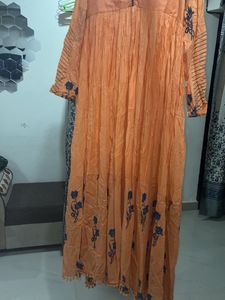 Orange Embroidered Cotton Kurta