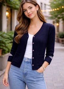 Chic Purple Cable Knit Cardigan with Pink Accen Si