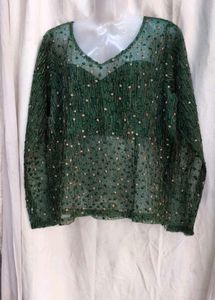 I. Elegant Green Embellished Blouse
