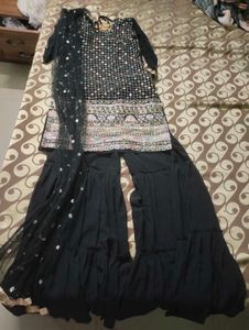 Elegant Black Sequined Kurta Sharara Set
