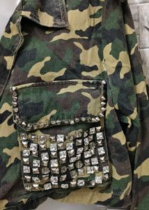 Camouflage Rhinestone Cropped Jacket