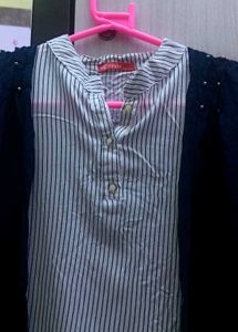 Stylish Striped Top with Embellished Cardigan