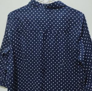 Anasazi navy blue with white polka dots print Top