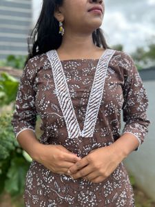 Women's Brown Printed Kurta Set
