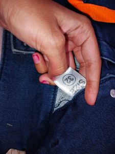 Stylish Blue Denim Capris with Orange Accents