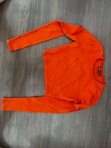 Bright Orange Cropped Long Sleeve Top